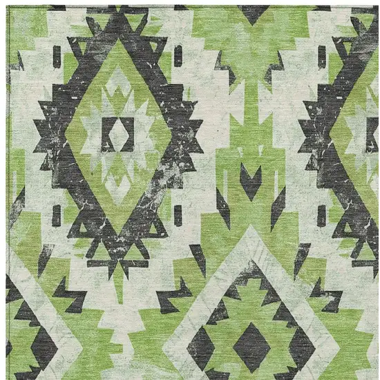 Artichoke Green And Gray Aztec Washable Indoor Outdoor Area Rug Photo 3