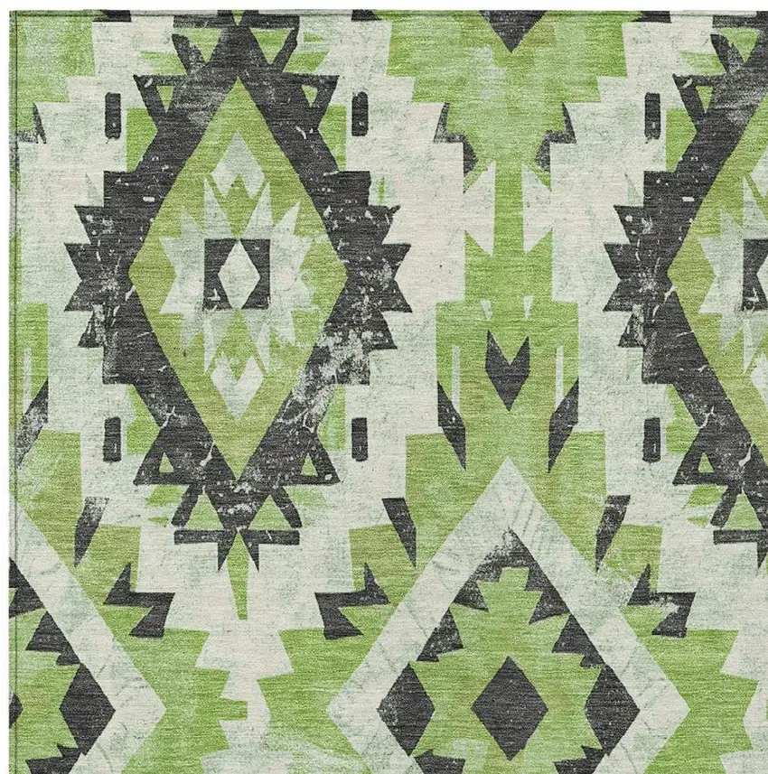 Artichoke Green And Gray Aztec Washable Indoor Outdoor Area Rug Photo 3