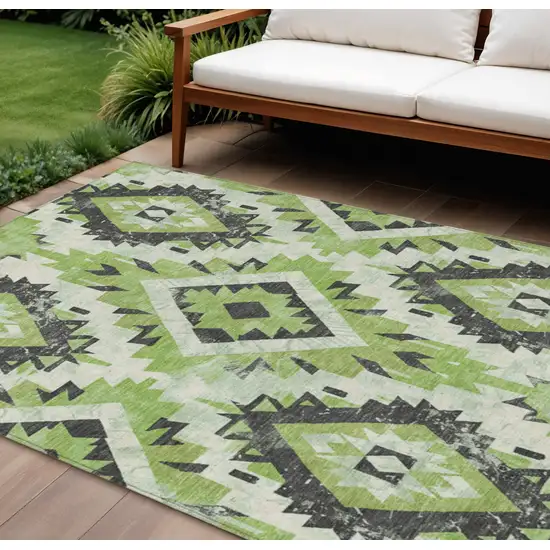 Artichoke Green And Gray Aztec Washable Indoor Outdoor Area Rug Photo 2