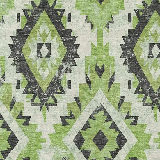 Artichoke Green And Gray Aztec Washable Indoor Outdoor Area Rug Photo 3