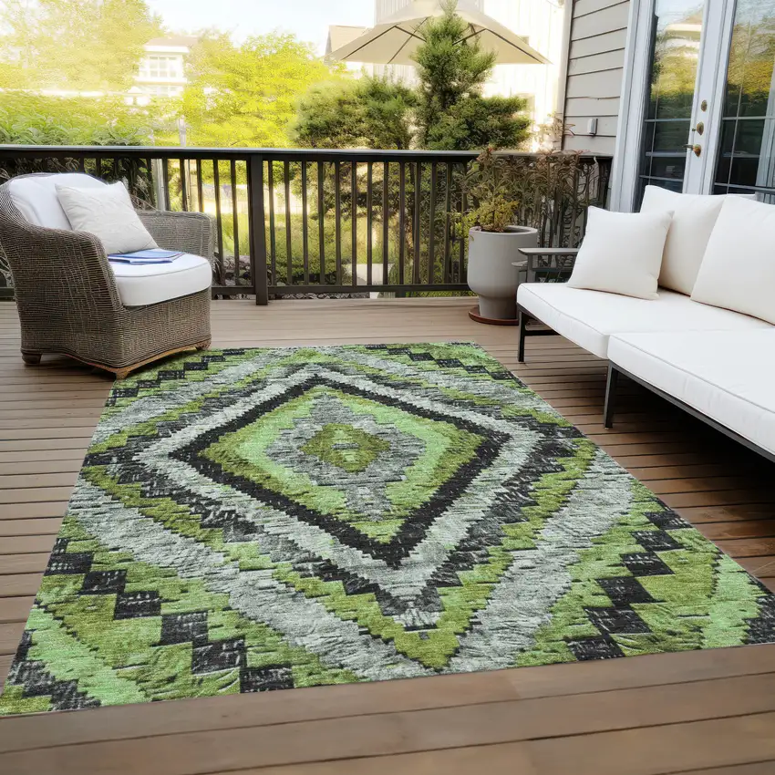 Artichoke Green And Gray Aztec Washable Indoor Outdoor Area Rug Photo 8