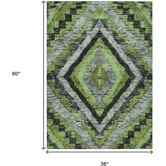 Artichoke Green And Gray Aztec Washable Indoor Outdoor Area Rug Photo 9