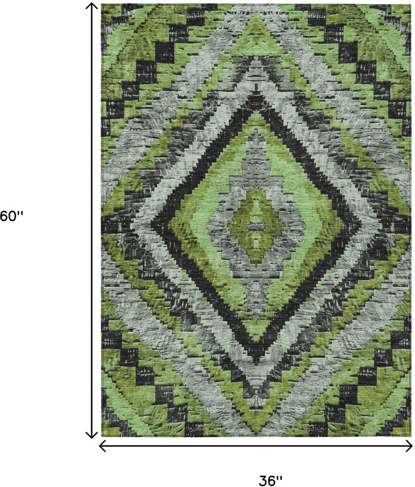 Artichoke Green And Gray Aztec Washable Indoor Outdoor Area Rug Photo 9