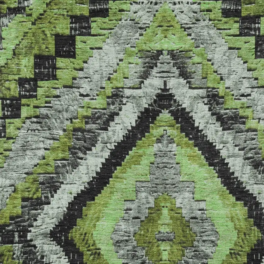 Artichoke Green And Gray Aztec Washable Indoor Outdoor Area Rug Photo 7