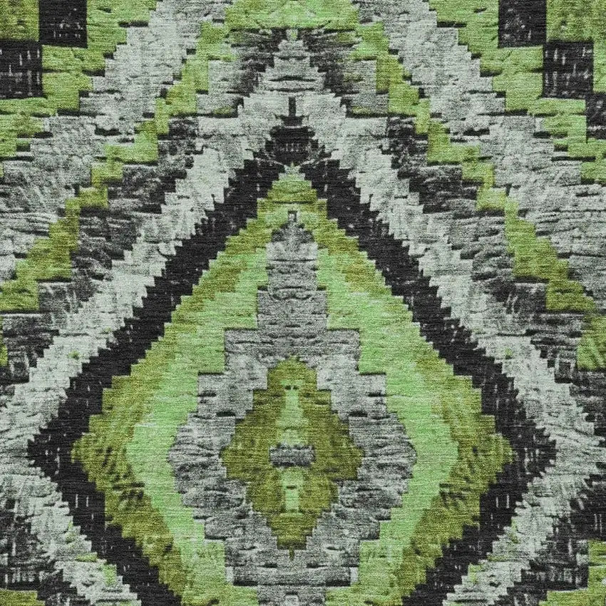 Artichoke Green And Gray Aztec Washable Indoor Outdoor Area Rug Photo 4