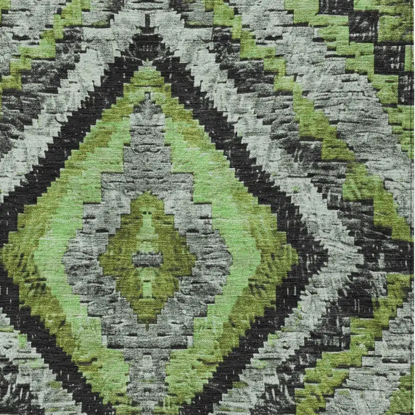 Artichoke Green And Gray Aztec Washable Indoor Outdoor Area Rug Photo 8