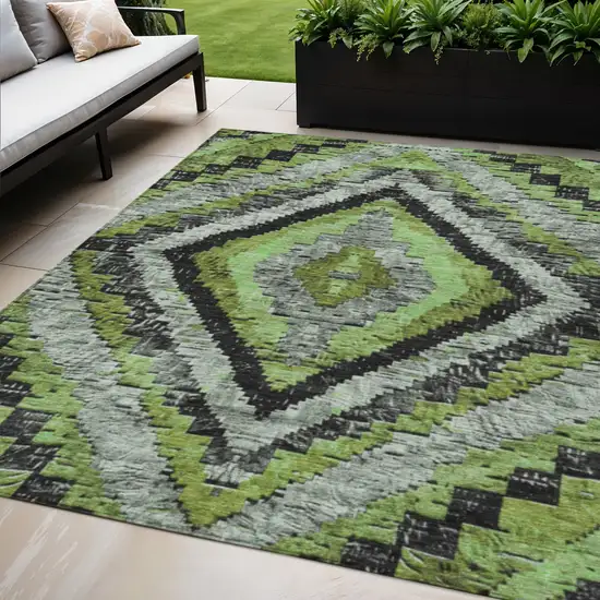 Artichoke Green And Gray Aztec Washable Indoor Outdoor Area Rug Photo 2
