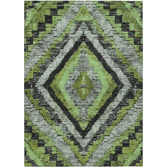 Artichoke Green And Gray Aztec Washable Indoor Outdoor Area Rug Photo 1