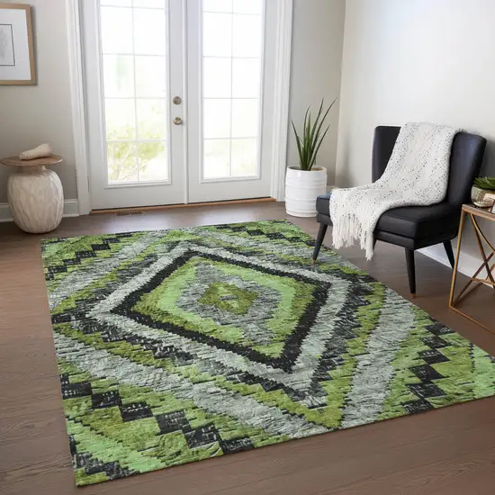 Artichoke Green And Gray Aztec Washable Indoor Outdoor Area Rug Photo 6