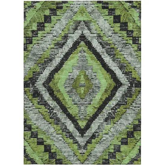 Artichoke Green And Gray Aztec Washable Indoor Outdoor Area Rug Photo 4