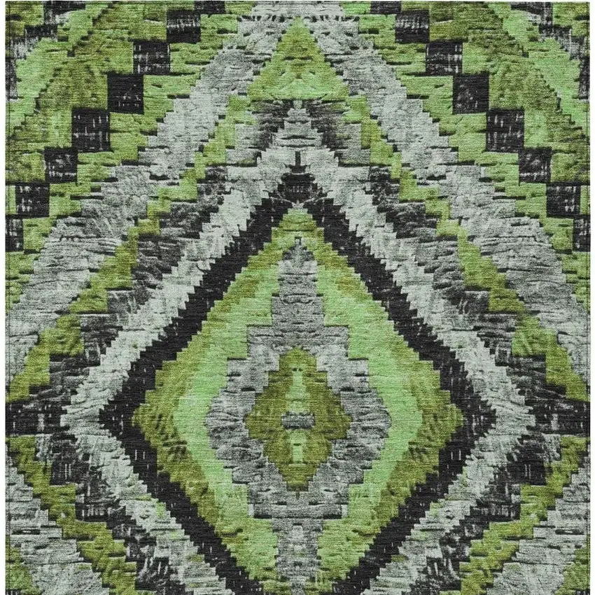 Artichoke Green And Gray Aztec Washable Indoor Outdoor Area Rug Photo 4