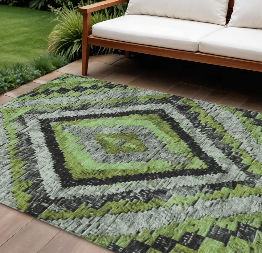 Artichoke Green And Gray Aztec Washable Indoor Outdoor Area Rug Photo 2