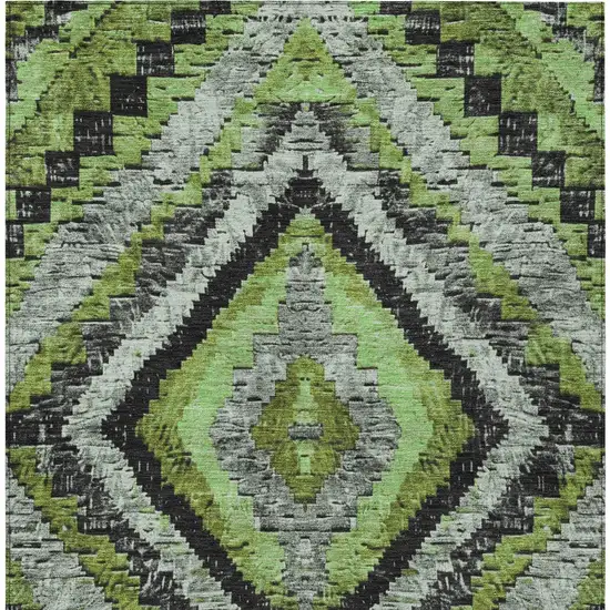Artichoke Green And Gray Aztec Washable Indoor Outdoor Area Rug Photo 9