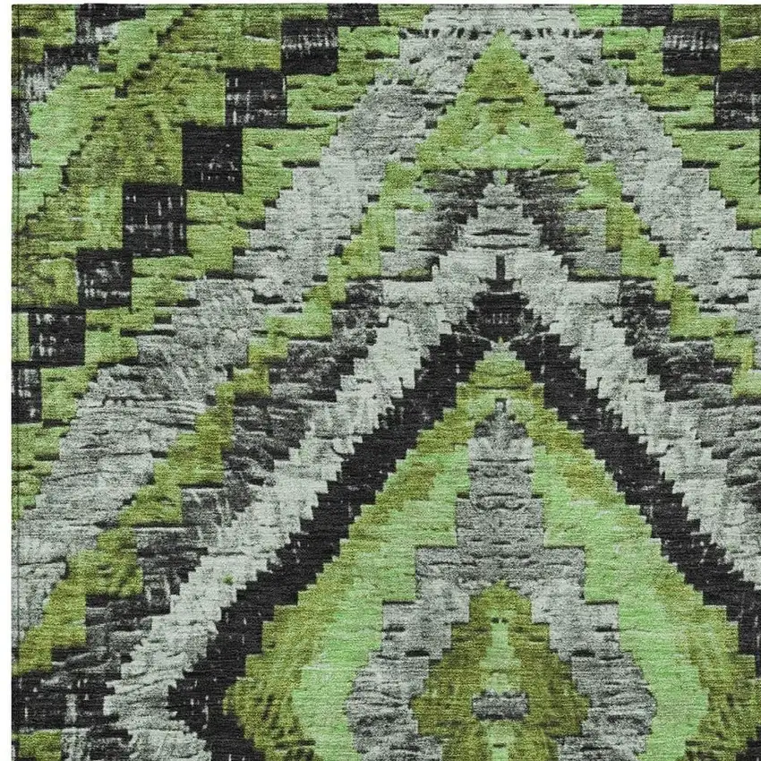 Artichoke Green And Gray Aztec Washable Indoor Outdoor Area Rug Photo 3