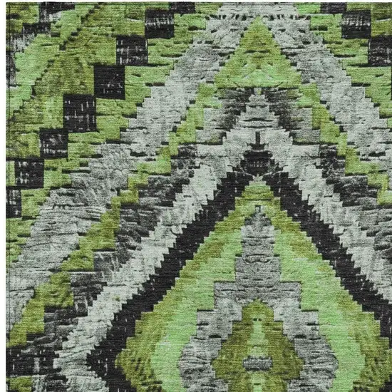 Artichoke Green And Gray Aztec Washable Indoor Outdoor Area Rug Photo 3