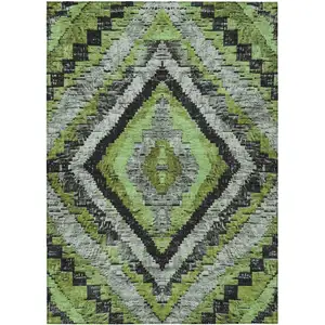 Photo of Artichoke Green And Gray Aztec Washable Indoor Outdoor Area Rug