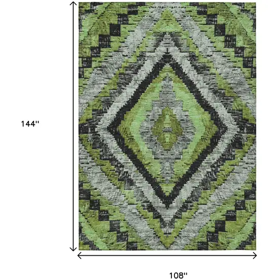 Artichoke Green And Gray Aztec Washable Indoor Outdoor Area Rug Photo 9