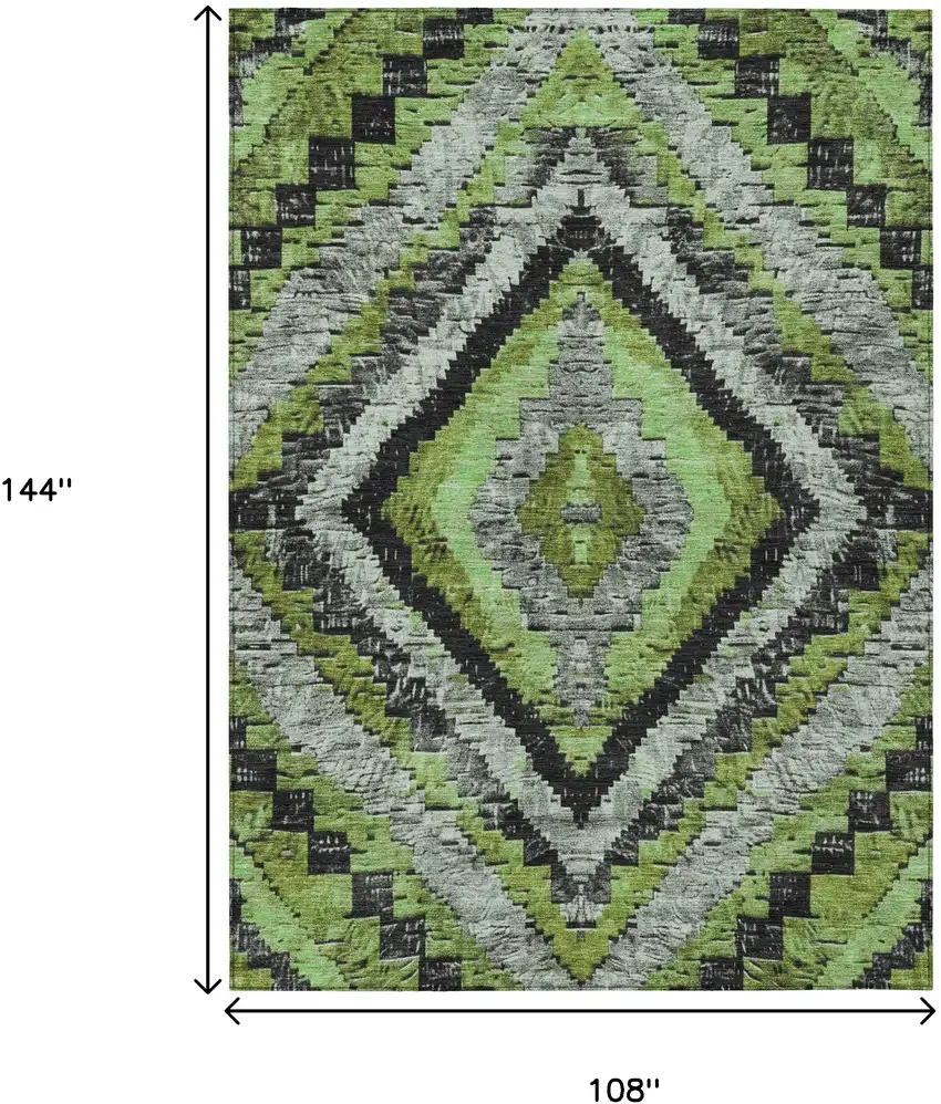 Artichoke Green And Gray Aztec Washable Indoor Outdoor Area Rug Photo 9