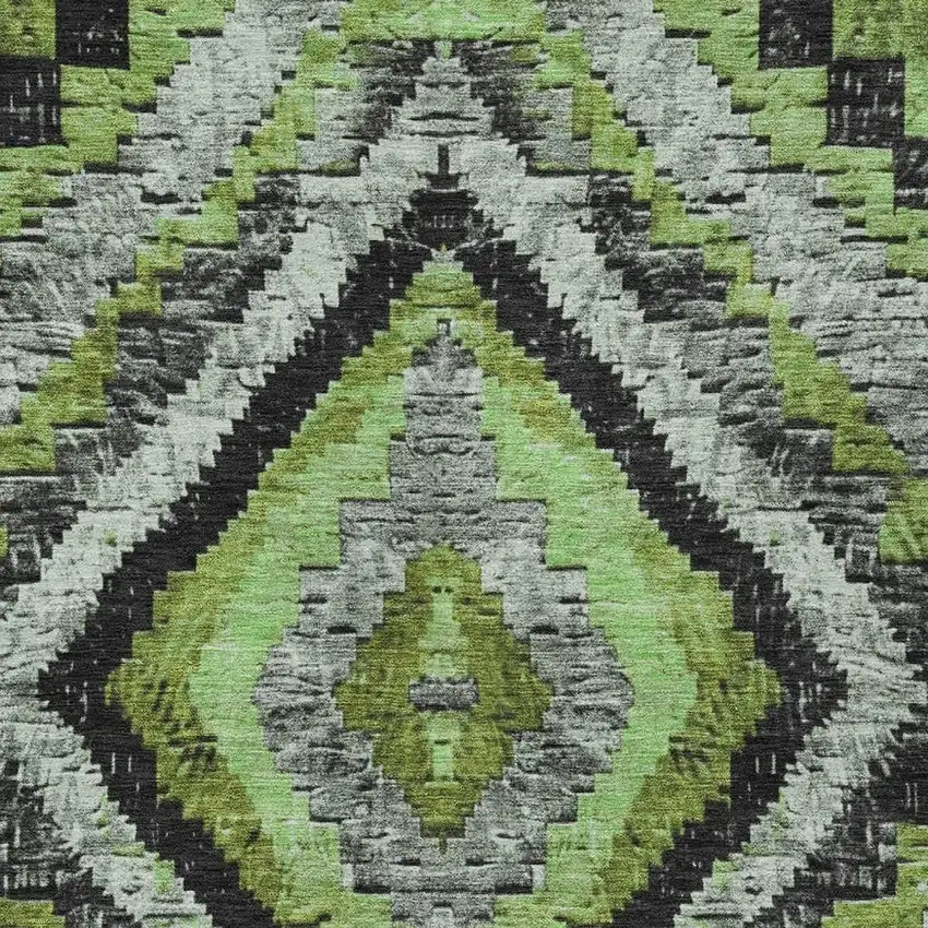 Artichoke Green And Gray Aztec Washable Indoor Outdoor Area Rug Photo 4