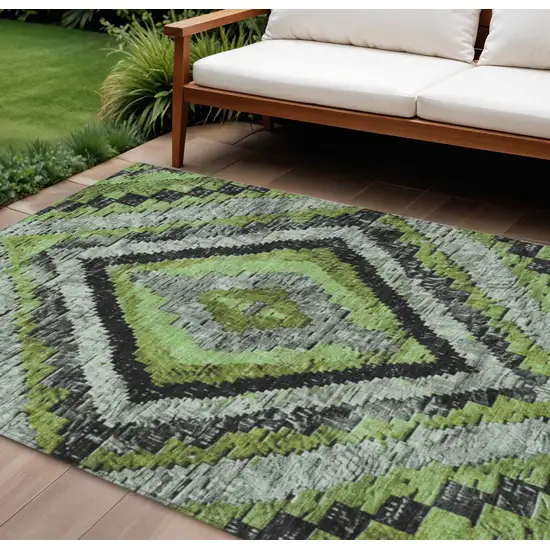 Artichoke Green And Gray Aztec Washable Indoor Outdoor Area Rug Photo 2