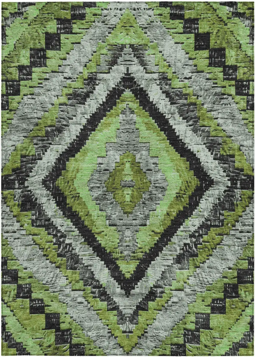 Artichoke Green And Gray Aztec Washable Indoor Outdoor Area Rug Photo 3