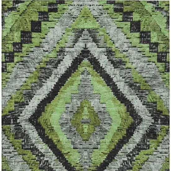 Artichoke Green And Gray Aztec Washable Indoor Outdoor Area Rug Photo 4