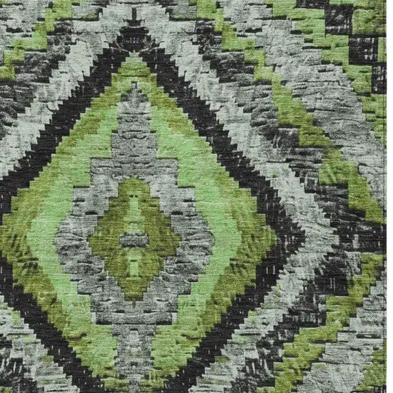 Artichoke Green And Gray Aztec Washable Indoor Outdoor Area Rug Photo 3