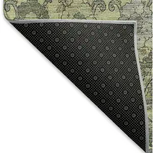 Photo of Artichoke Green And Gray Damask Washable Area Rug With UV Protection
