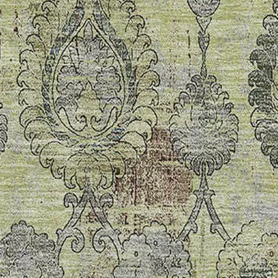 Artichoke Green And Gray Damask Washable Area Rug With UV Protection Photo 3