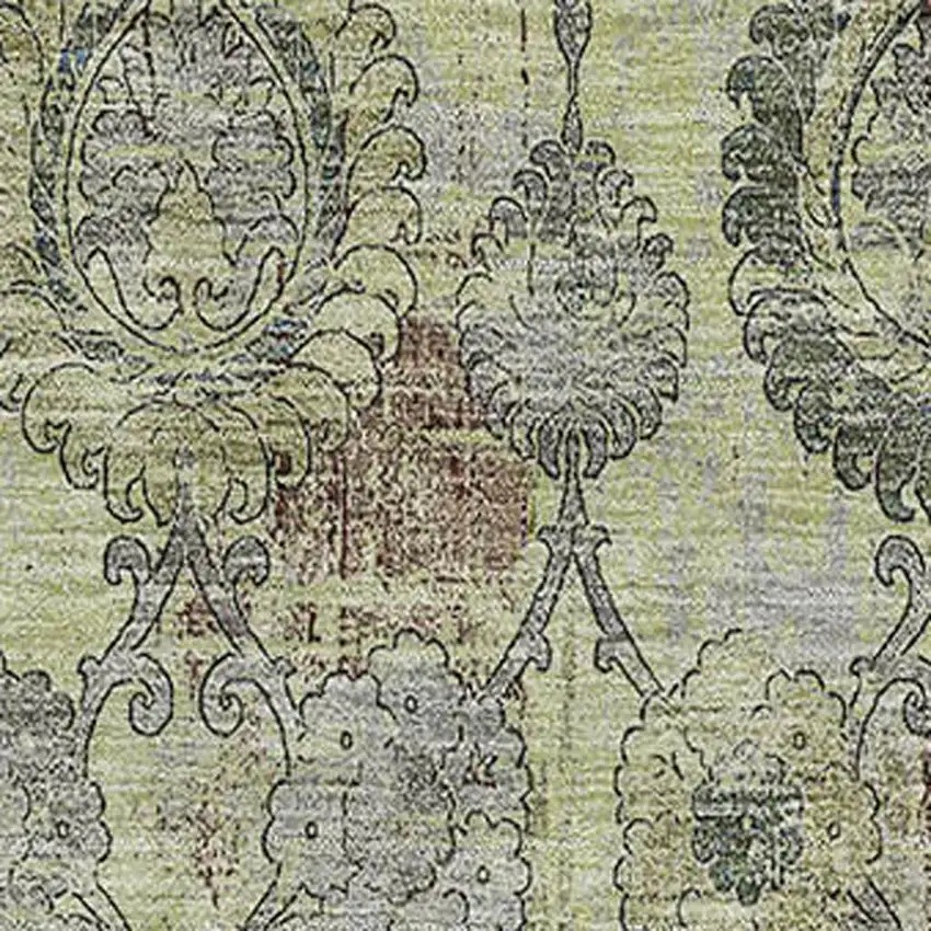 Artichoke Green And Gray Damask Washable Area Rug With UV Protection Photo 3