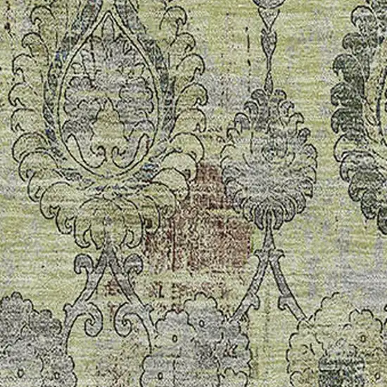 Artichoke Green And Gray Damask Washable Area Rug With UV Protection Photo 3