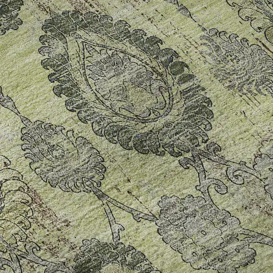 Artichoke Green And Gray Damask Washable Area Rug With UV Protection Photo 9