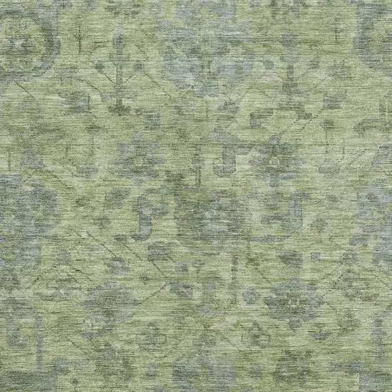 Artichoke Green And Gray Damask Washable Area Rug With UV Protection Photo 2