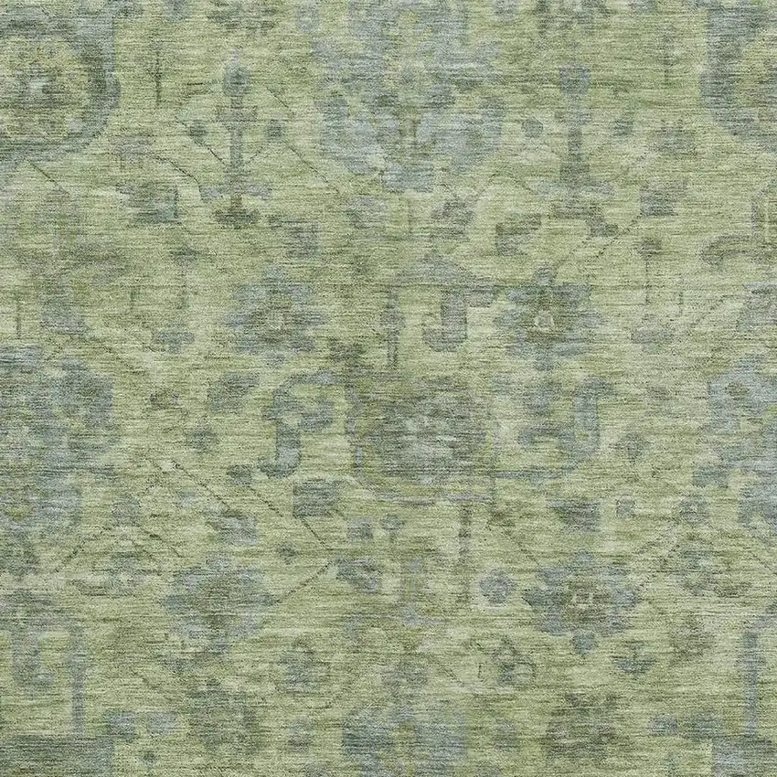 Artichoke Green And Gray Damask Washable Area Rug With UV Protection Photo 2