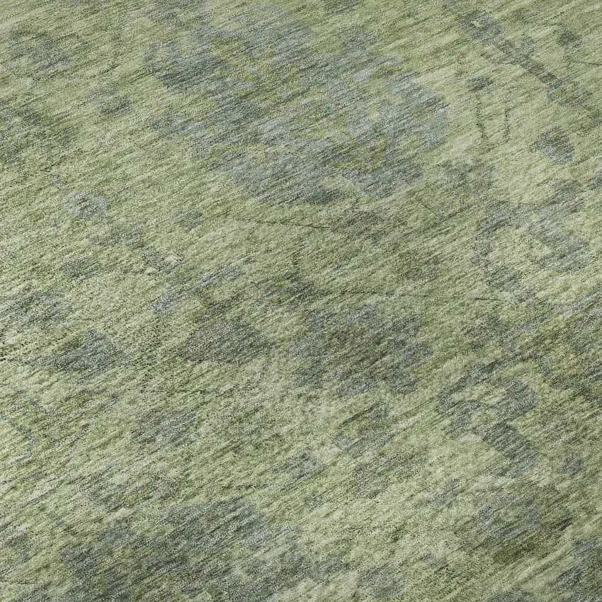 Artichoke Green And Gray Damask Washable Area Rug With UV Protection Photo 9