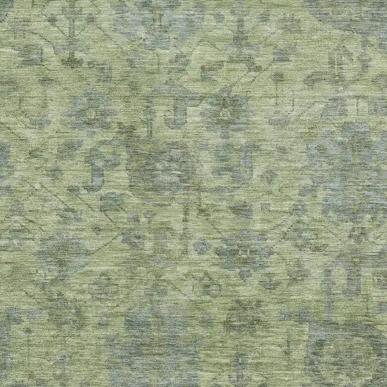 Artichoke Green And Gray Damask Washable Area Rug With UV Protection Photo 2