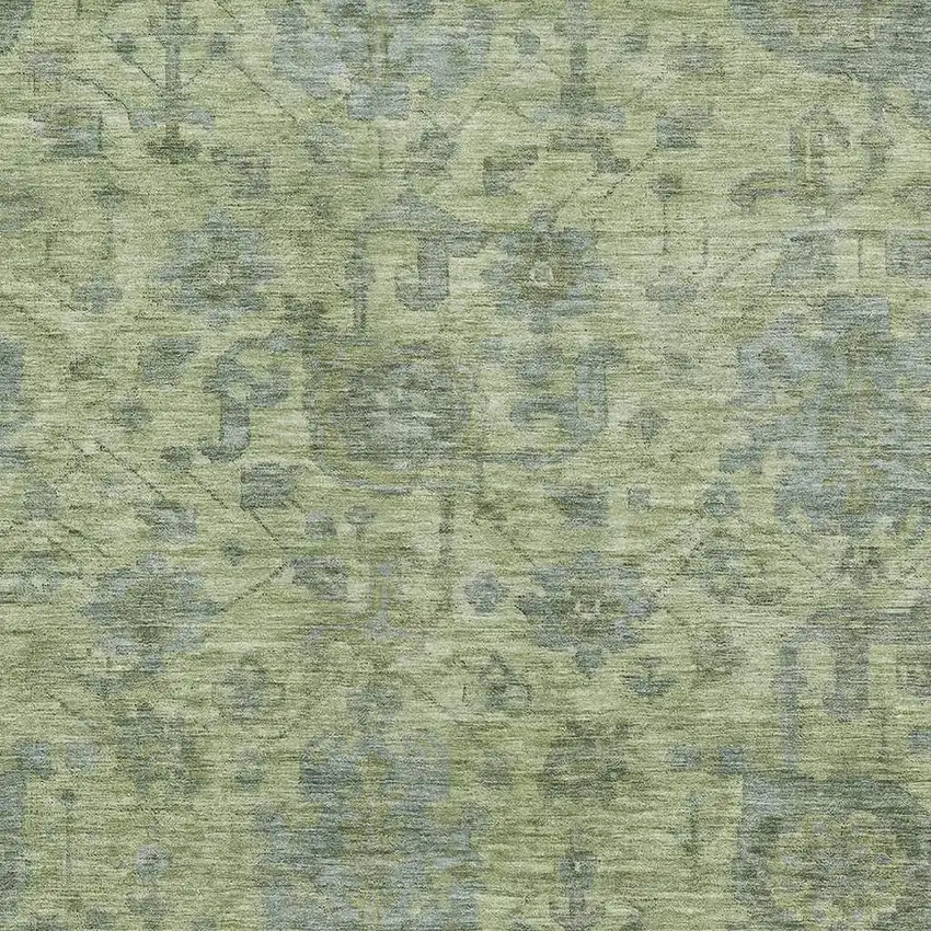 Artichoke Green And Gray Damask Washable Area Rug With UV Protection Photo 2