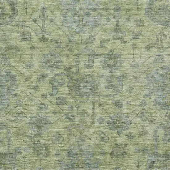 Artichoke Green And Gray Damask Washable Area Rug With UV Protection Photo 2