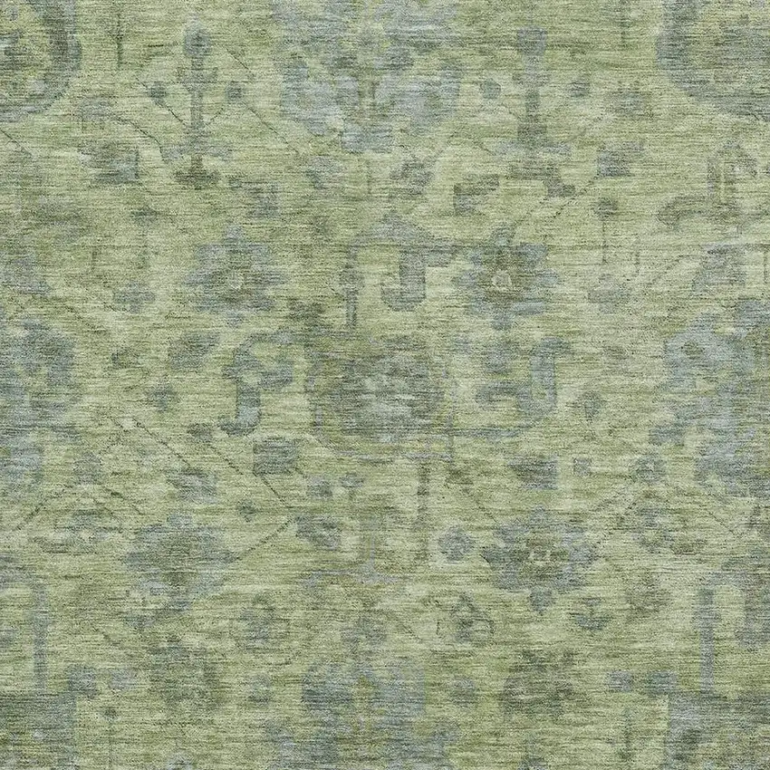 Artichoke Green And Gray Damask Washable Area Rug With UV Protection Photo 2