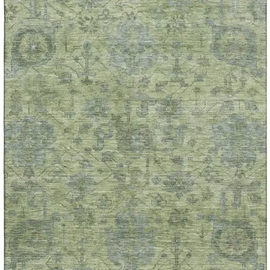 Artichoke Green And Gray Damask Washable Area Rug With UV Protection Photo 3