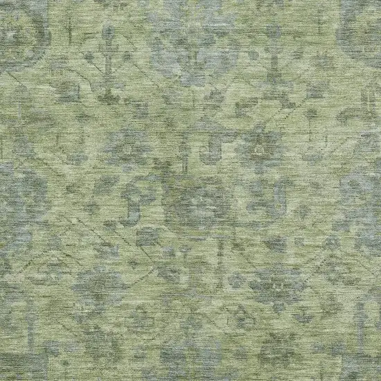 Artichoke Green And Gray Damask Washable Area Rug With UV Protection Photo 2