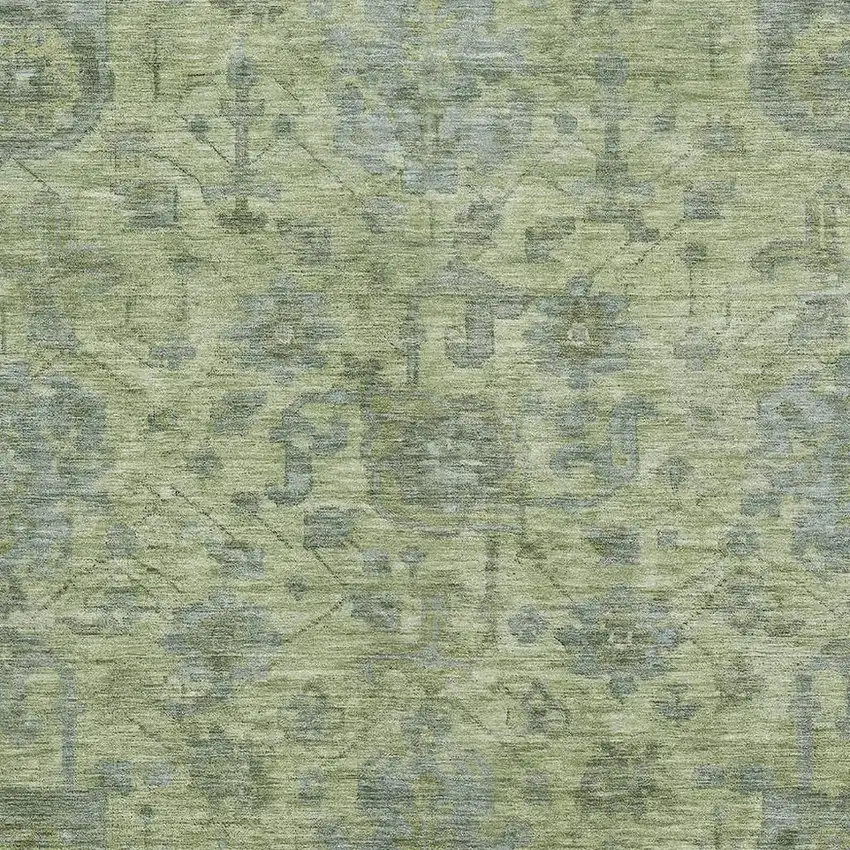 Artichoke Green And Gray Damask Washable Area Rug With UV Protection Photo 2