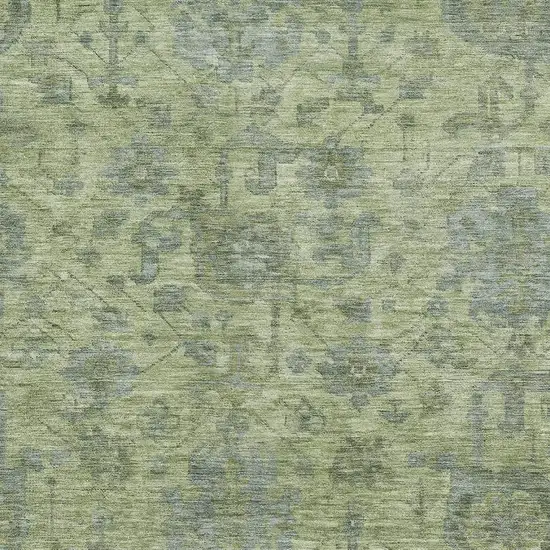 Artichoke Green And Gray Damask Washable Area Rug With UV Protection Photo 2