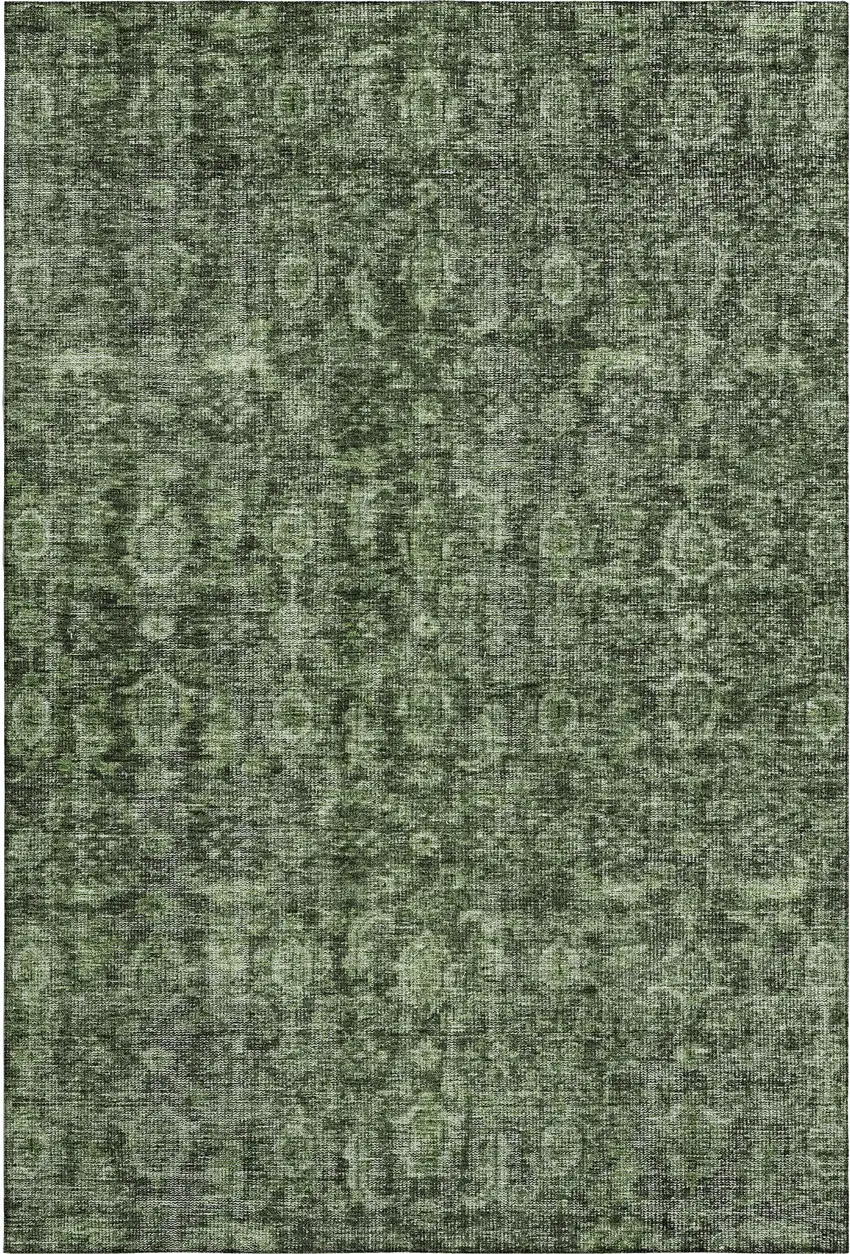 Artichoke Green And Gray Damask Washable Area Rug With UV Protection Photo 1