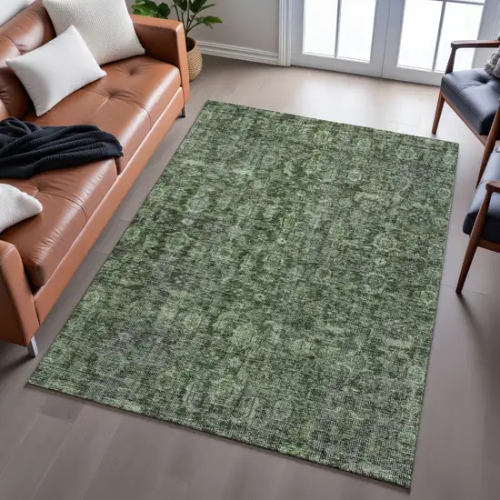 Artichoke Green And Gray Damask Washable Area Rug With UV Protection Photo 5