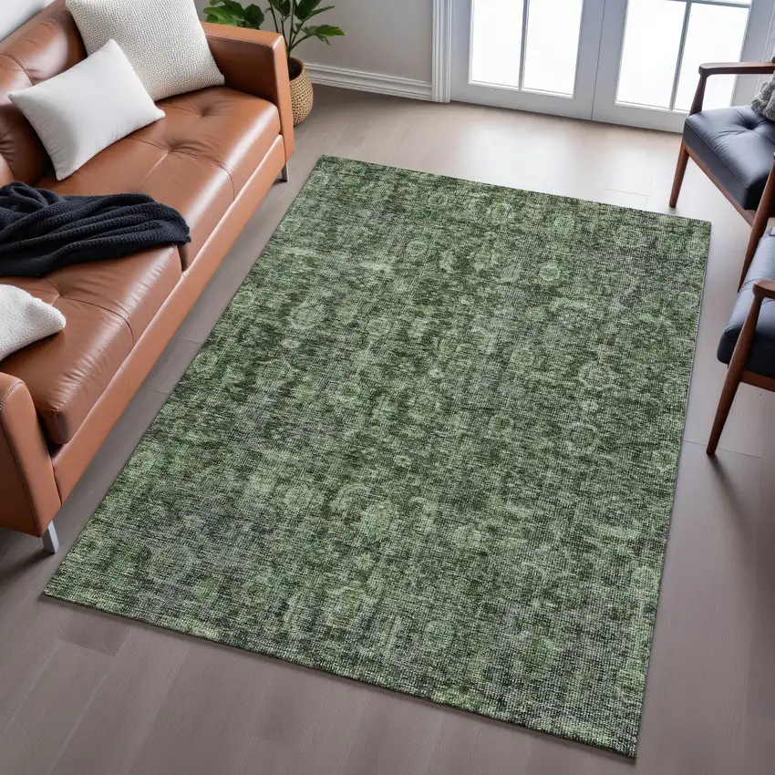 Artichoke Green And Gray Damask Washable Area Rug With UV Protection Photo 5