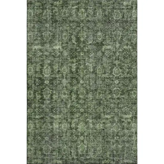 Artichoke Green And Gray Damask Washable Area Rug With UV Protection Photo 1