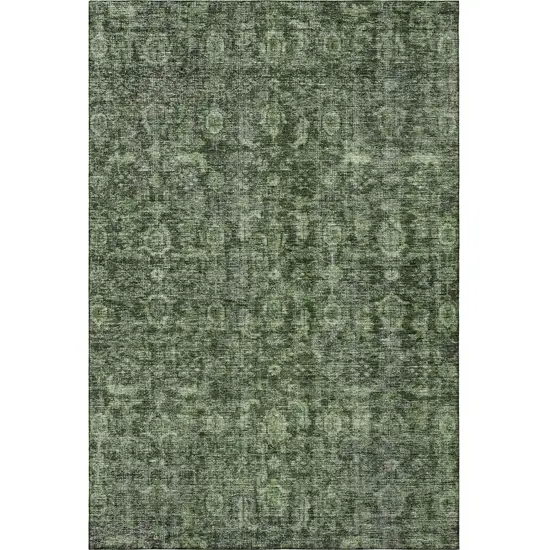 Artichoke Green And Gray Damask Washable Area Rug With UV Protection Photo 2