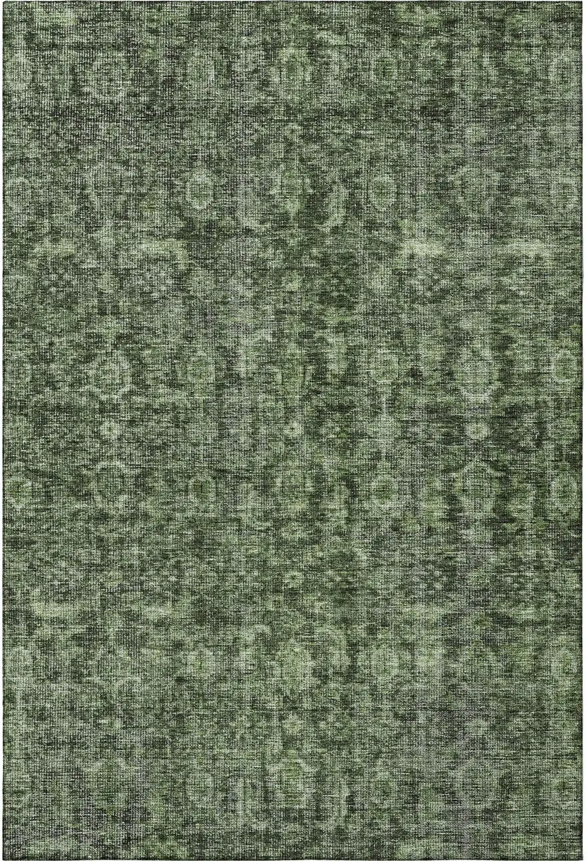 Artichoke Green And Gray Damask Washable Area Rug With UV Protection Photo 2