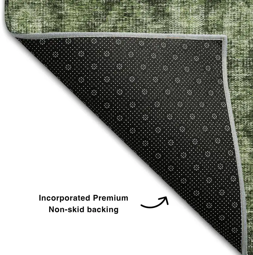 Artichoke Green And Gray Damask Washable Area Rug With UV Protection Photo 5